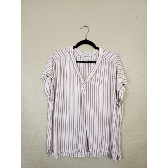 Nine‎ West Jeans Striped V-Neck Short Sleeve Blouse Top XXL - Picture 1 of 5